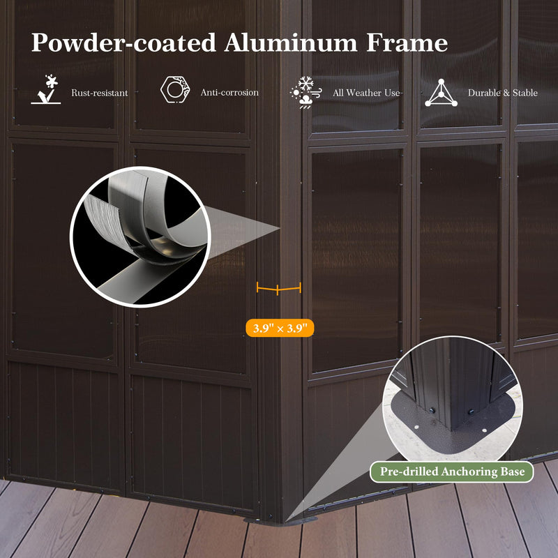 Domi 12x20FT Sunroom,Wall Mounted Gazebo Solarium with Front Door, Both Side Entrance, Galvanized Steel Sloping Roof, Moveable PC Screen, Outdoor Permanent Sun Room Lean to Gazebo for Deck Patio