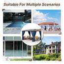 Gotland 10FTx12FT Outdoor Wall-Mounted Hardtop Pergola, Metal Frame Gazebo with Sloping Sun Panel Roof and Double Curtains for Patio, Garden, Lawn, Navy