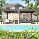 YOLENY Louvered Pergola and 6 Pull-Down Screens, 10x20FT All Aluminum Pergola with Adjustable Rainproof Roof, Outdoor Sun Shade Shelter for Patio, Weatherproof, Dark Gray