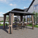 SOLUMIA 10’x12’ Hardtop Gazebo, Galvanized Steel Double Roof Canopy with Aluminum Frame, Outdoor Pavilion with Nettings and Curtains