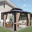 SOLUMIA 10’x12’ Hardtop Gazebo, Double Roof Patio Pergola with Polycarbonate Panels, Aluminum Frame, Outdoor Canopy with Netting for Backyard, Garden, and Deck – Durable & UV-Resistant