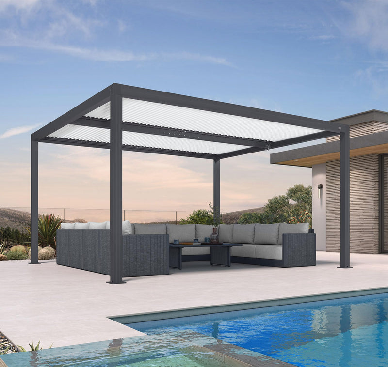 PURPLE LEAF Louvered Pergola 12' x 14' Outdoor Aluminum Pergola with Hidden Drainage System and White Adjustable Sun Shade Roof Patio Hardtop Large Pergolas for Patio Dining Backyard Deck