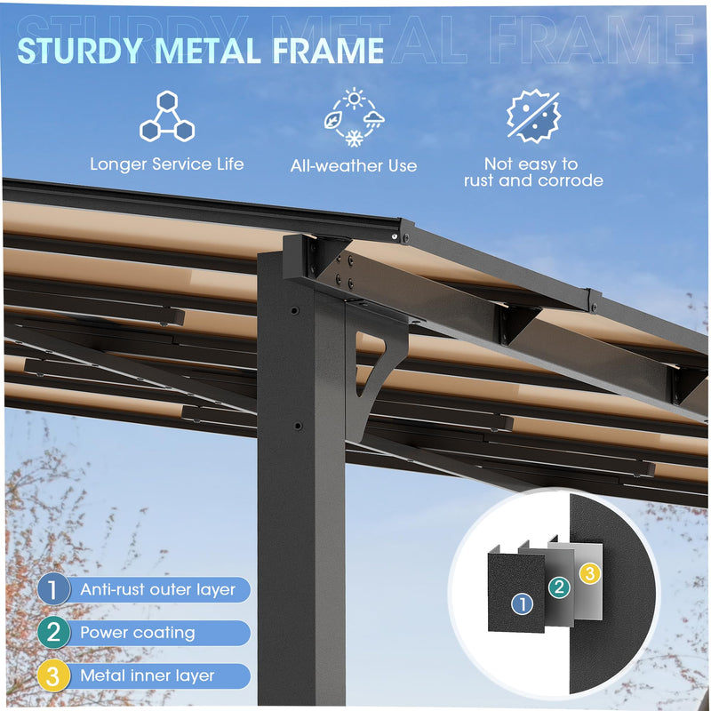 Inbruce Wall Gazebo 10’ x 12’with Dewatering Hole, Large Hard Top Gazebos Pergola with Sloped Roof, Outdoor Gazebo Canopy Awnings for Deck, Backyard, Garden and Porch