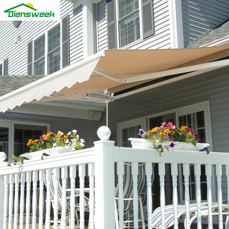 Diensweek 12'x10' Patio Awning Retractable, Fully Assembled Manual Commercial Grade - Quality 100% 280G Ployester Window Door Sunshade Shelter - Deck Canopy Balcony P100 Series (12'x10', Beige)