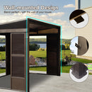 Domi 8x12FT Sun Room, Wall Mounted Gazebo Solarium with Galvanized Steel Sloping Roof, Moveable PC Screen, Front Door & 2 Side Entrance, Outdoor Aluminum Lean-to Sunroom for Patio Deck