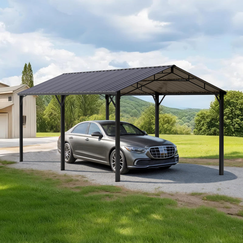 Sophia & William Carport Car Port Metal Canopy 10x20 ft Heavy Duty for Snow, Portable Garage Kit Shed Tent Shelter Metal Frame All Weather Outdoor for Boat with Anti-Leak Seam Taped, Dark Grey