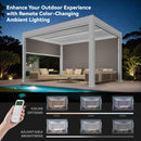 MELLCOM Motorized Louvered Pergola 10x13, Solar and Electric Powered with LED and 4 Side Screens, Aluminum Adjustable Louvered Roof for Outdoor Shelter, Weatherproof, White
