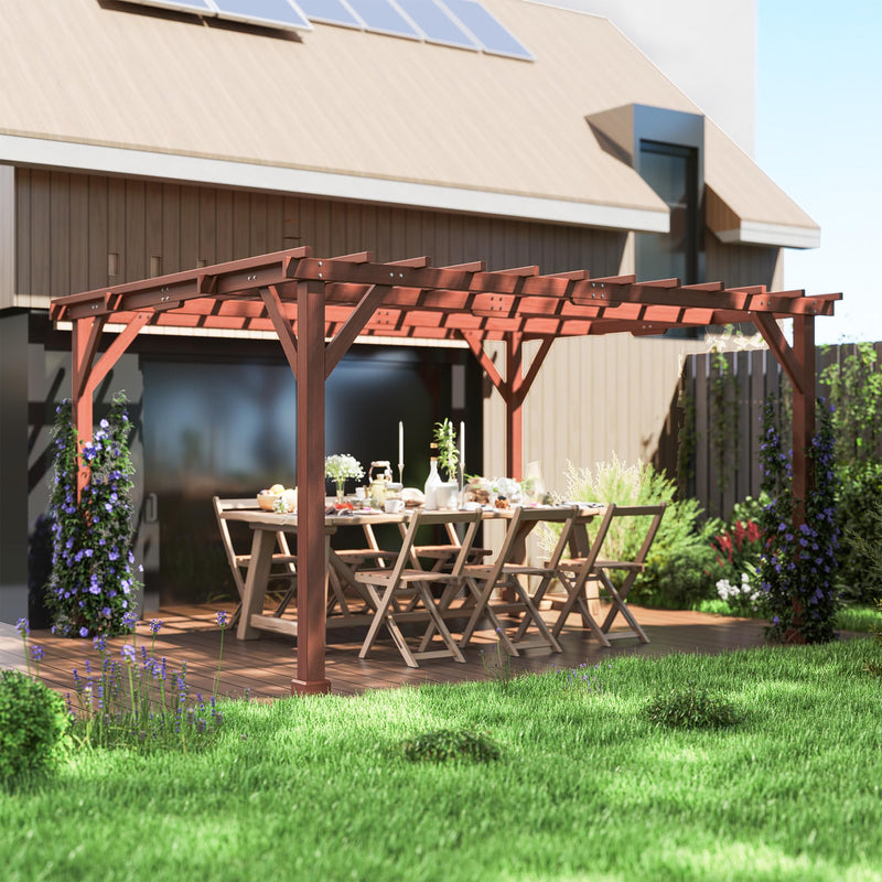 Outsunny 11' x 12.5' Outdoor Wood Pergola with Grape Trellis with Stable Structure for Climbing Plant Support for Patio, Deck, Backyard, Lawn, Brown