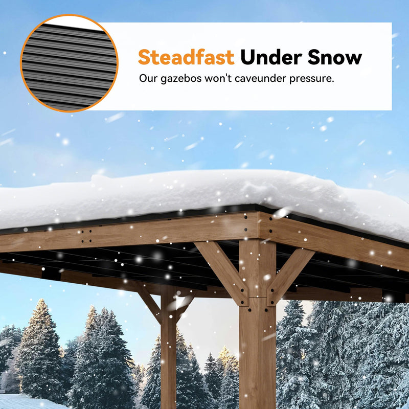 Modern Shade Supreme Cedar Wood Gazebo 12' x 16' with Hardtop Slope Roof, Wooden Grill Gazebo with Durable and Rot-Resistant, Supports Snow Loads and High Wind Speeds, Ideal for Backyard, Deck, Garden