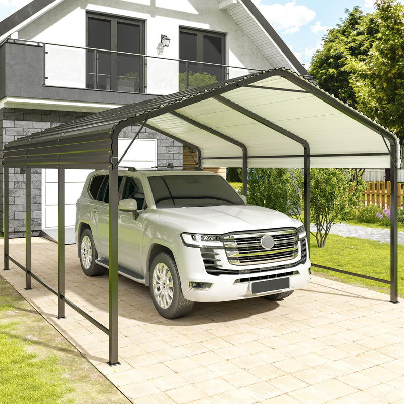 VIWAT Carport 10x15 FT Metal Carport with Enhanced Base Outdoor Heavy Duty Garage Galvanized Car Shelter for Pickup, Boat, Car and Tractors