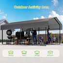 Real Relax 12X20 FT Carport with Galvanized Steel Roof, Heavy Duty Steel Frame Metal Carport Canopy, Large Garage Storage Shelter Shade for Boat, Pickup, Car, Tractors, Grey