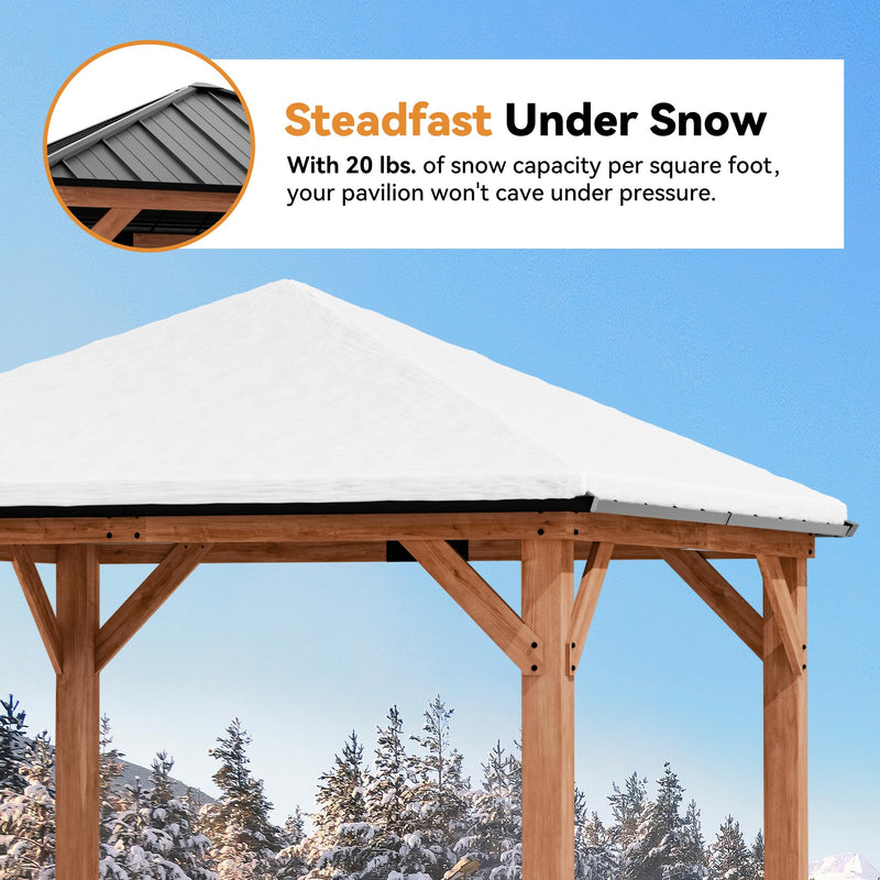 Modern Shade Tranquil Grove Wood Gazebo 10' x 10', Permanent Grill Gazebo with Galvanized Steel Hardtop Roof, Cedar Framed Wooden Pavilion for Garden, Backyard
