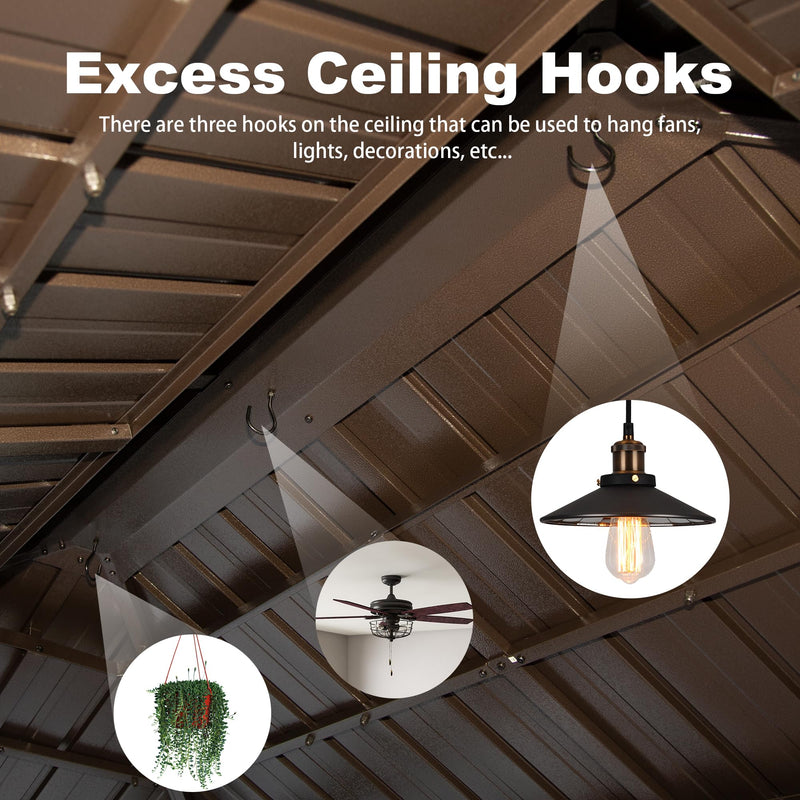 Domi 6x10FT Hardtop Grill Gazebo, Outdoor BBQ Gazebo with Double Galvanized Steel Roof, Patio Grill Canopy with 2 Cabinets and Ceiling Hooks for Backyard, Lawn, Garden, Brown