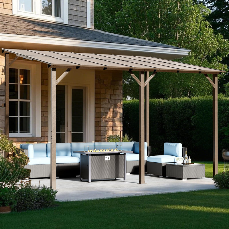 SUNCROWN 10'x14' Hardtop Gazebo, Wall-Mounted Gazebos Pergola, Outdoor Reclining Gazebos with Metal Frame, Lean to Gazebo Metal Awnings for Patio, Deck, Backyard, Porch, Lawns