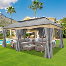 HOTEEL Gazebo 12x20, Outdoor Gazebo on Clearance with Double Ventilated Flat Roof, Privacy Curtains & Mosquito Netting, Easy Set up Canopy Tent with Stable Metal Frame for Patio, Gray (Upgraded 2.0)