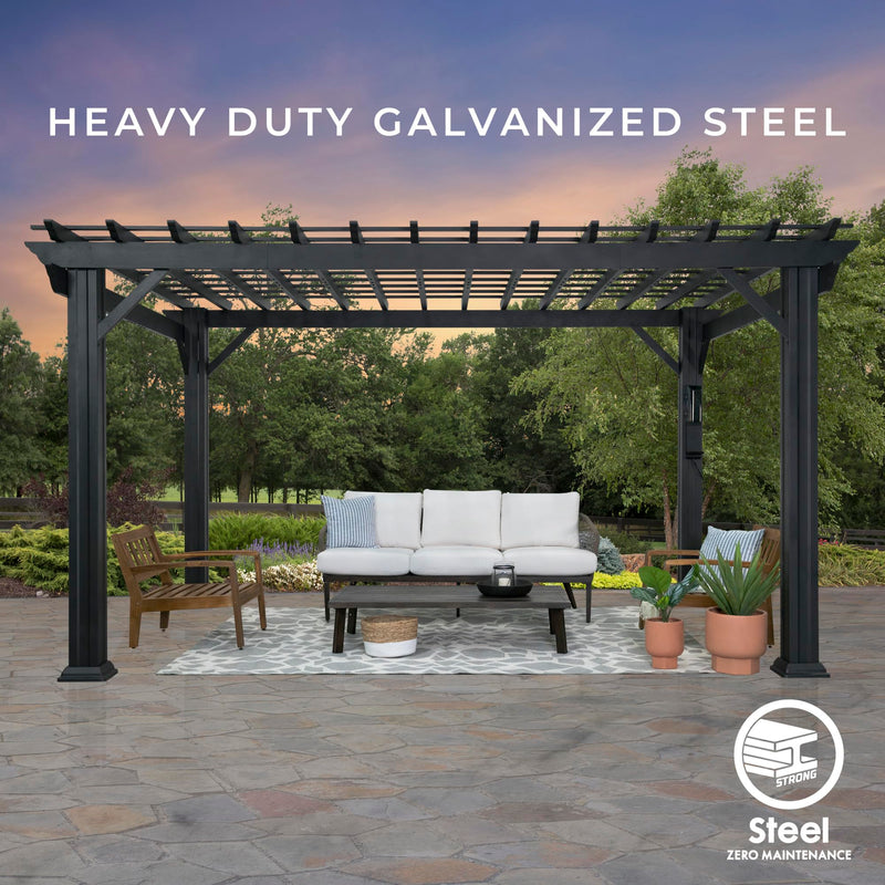 Backyard Discovery Stratford 12' x 10' Traditional Galvanized Steel Pergola Kit with Shade Sail Canopy, Powder-Coated Finish, All-Season Durability, High-Wind Rating for Outdoor Patio, Deck, Garden
