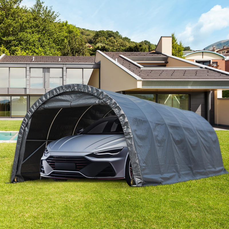 MELLCOM 12 x 24 FT Heavy Duty Carport, Portable Garage with Reinforced All-Steel Frame and Round Style Roof, Anti-Snow All Covered Car Canopy Outdoor Waterproof Storage Shelter for Car, Truck, Boat