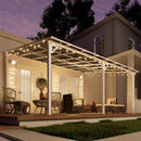 MEISSALIVVE 12' x 16' Gazebo, Wall Mounted Gazebo, Lean to Metal Awnings Gazebos, Gazebo Pergola with Sloped Roof, Outdoor Patio Gazebo Awning for Backyard, Deck, White