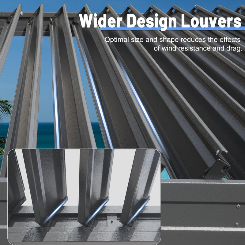 SHPAI 10’ x 16’ Louvered Pergola, Outdoor Pergola Aluminum Frame with Adjustable Rainproof Metal Roof, Permanent Sun Shade with Drainage System for Backyard, Garden and Lawn (Grey)