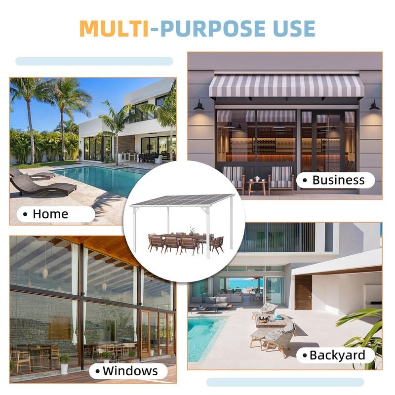 AECOJOY 12' x 10' White Pergola Gazebo, Large Wall Mounted Pergolas and Gazebos on Clearance, Outdoor Patio Lean to Hard Top Gazebo Metal Awnings for Decks,Patio, Porch, Backyard and More