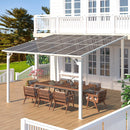 AECOJOY 12' x 10' White Pergola Gazebo, Large Wall Mounted Pergolas and Gazebos on Clearance, Outdoor Patio Lean to Hard Top Gazebo Metal Awnings for Decks,Patio, Porch, Backyard and More