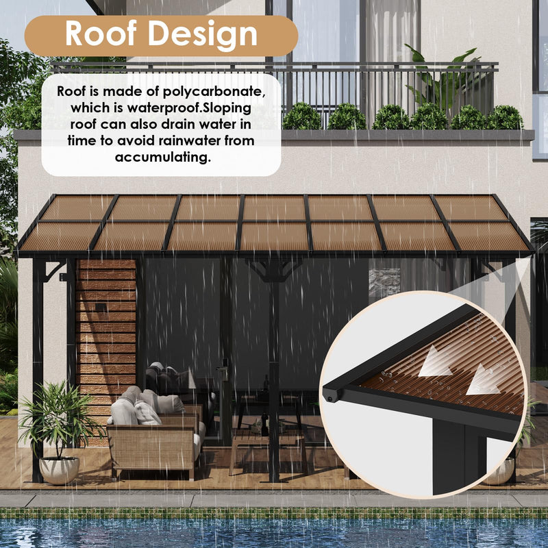 Arlopu 10'x 14' Gazebo Pergola, Outdoor Aluminum Lean to Hard Top with Sloped Roof, Large Wall-Mounted Heavy Duty Awnings for Patio, Garden, Decks, Backyard and More