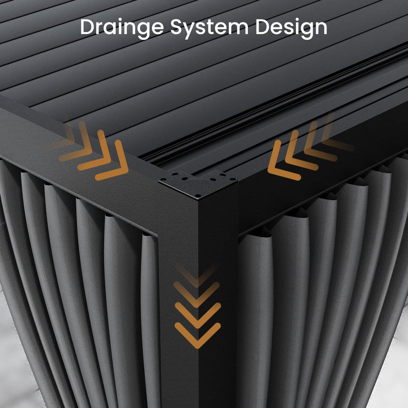 SUNBURY 10'X 20' Louvered Pergola, Aluminum Outdoor Pergola with 4 Adjustable Roof, All-Weather Use, Netting & Privacy Curtains, Waterproof Patio Shade Cover for Patio, Backyard, Lawn, Garden, Black