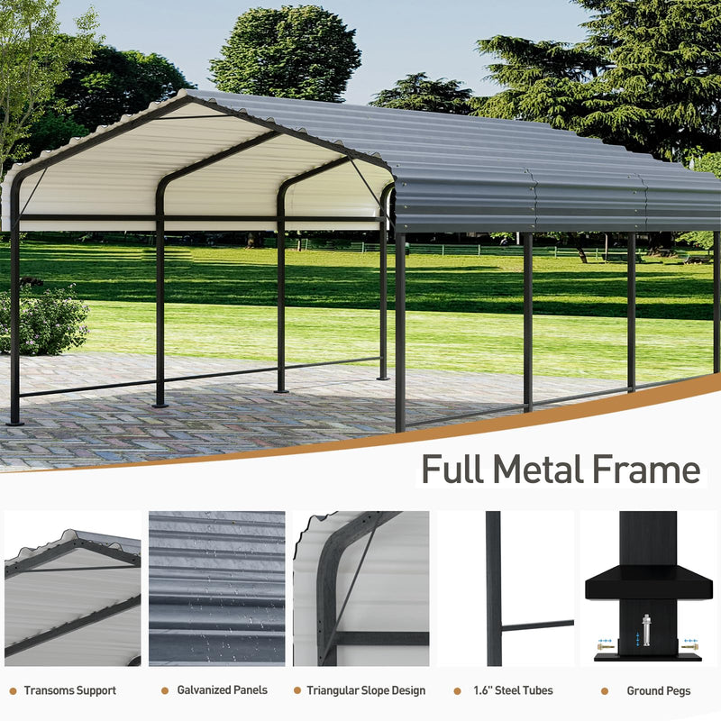 COSIEST 10'x20' Carport with Galvanized Steel Roof, Heavy Duty Metal Carport Canopy, Outdoor Garage Car Shelter Shade for Car, Boats and Truck