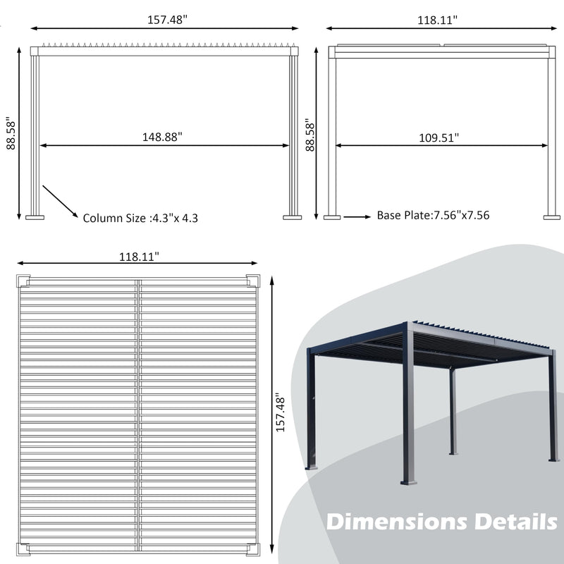 Goldshire 10'x 13' Patio Louvered Pergola Canopy Modern Aluminum Pergola with Adjustable Roof Rainproof Gazebo for Outdoor BBQ Deck Yard Lawn and Garden Deep Grey Hardtop Gazebo (10x13FT)
