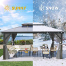 YITAHOME 12x16FT Polycarbonate Gazebo Double Roof Canopy Outdoor with Netting and Shaded Curtains, Aluminum Frame Polycarbonate Hardtop Garden Tent for Patio, Backyard, Deck and Lawns, Grey