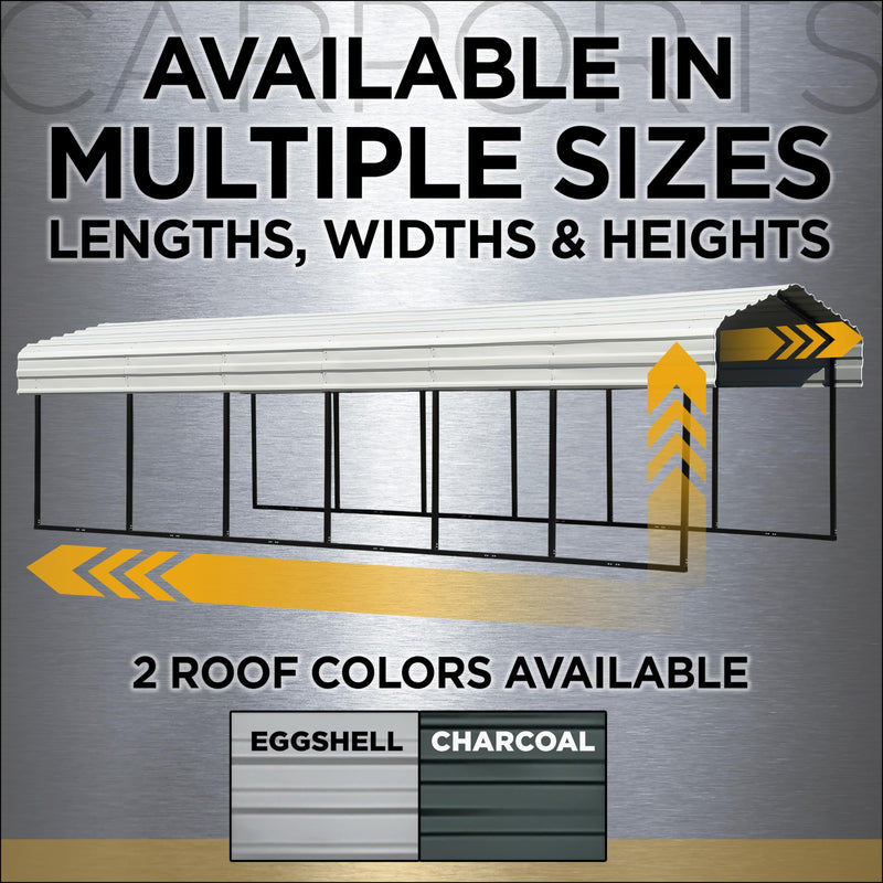 Arrow Carports Galvanized Steel Carport, with 2-Sided Enclosure, Compact Car Metal Carport Kit, 10' x 15' x 9', Eggshell