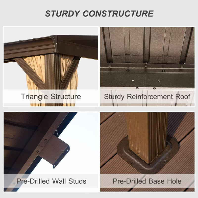 Domi 12' x 20' Lean to Gazebo with Aluminum Frame, Wall Mounted Gazebo Hardtop Galvanized Steel Sloping Roof with Curtains and Netting for Patio Deck Backyard Lawn Party…