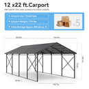 Kurapika 12x22 FT Metal Carport with Reinforced Base Outdoor Heavy Duty Car Port with Galvanized Steel Roof, Garage Car Shelter, Multi-Purpose Carports for Car, Truck and Boats