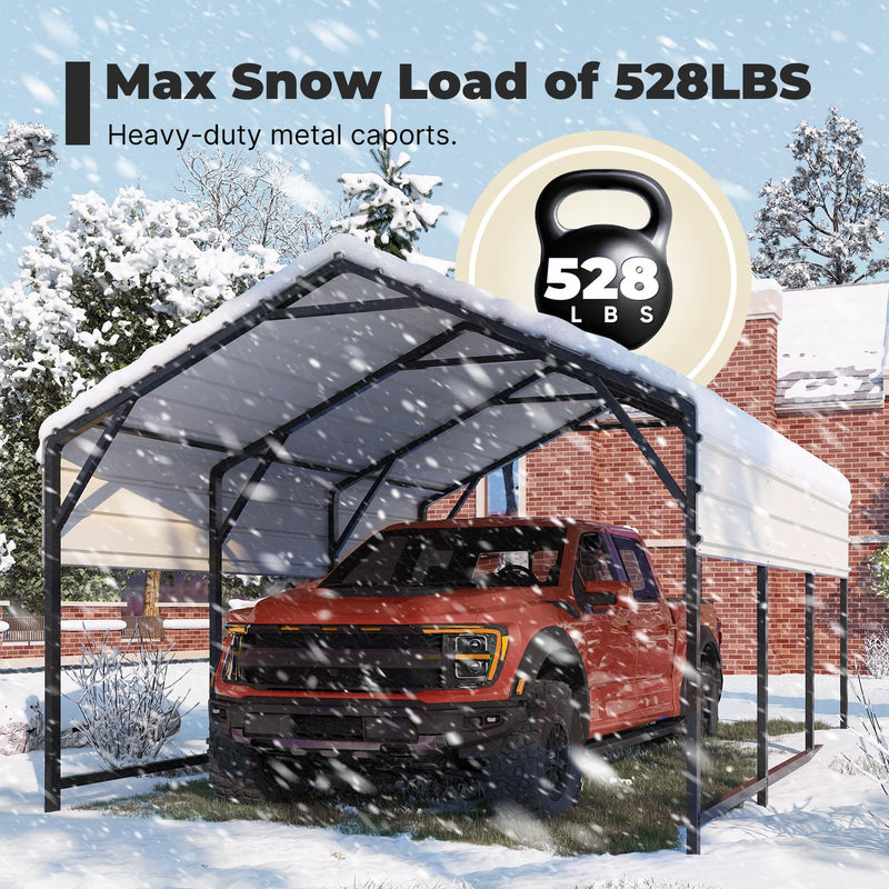 ADVANCE OUTDOOR Metal Roof Carports Kits 10x15 ft Heavy Duty Steel Car Canopy Hard Top Garage, White