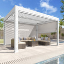 MELLCOM Motorized Louvered Pergola 10x13, Solar and Electric Powered with LED and 4 Side Screens, Aluminum Adjustable Louvered Roof for Outdoor Shelter, Weatherproof, White