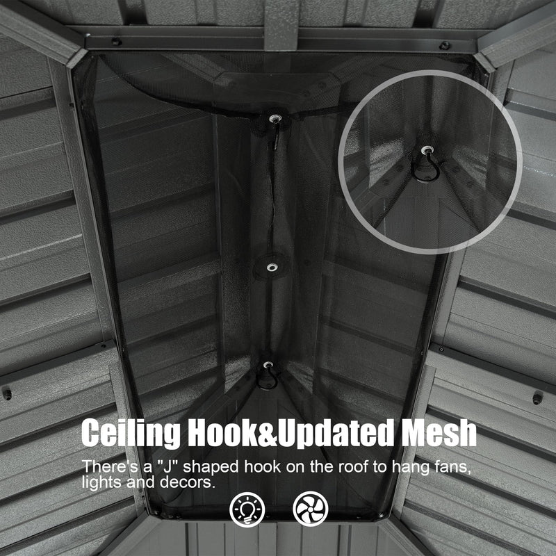 Domi 14x20FT Outdoor Gazebo, Hardtop Gazebo with Galvanized Steel Double Roof, Metal Gazebos with Drainage System Patio Pergola for Patio Deck Backyard,Curtain and Netting,Gray