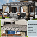 ASJMR 10x14FT Gazebo, Hardtop Wall Mounted Gazebo with Sloping Sun Panel Roof, Awnings for Patio with Metal Frame, Double Curtains for Garden, Lawn, Backyard Deck, Sand