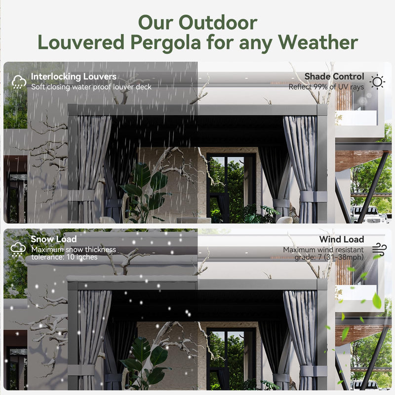 Aoxun Louvered Pergola 12' x 16' Outdoor Aluminum Pergola with Adjustable Top for Decks, Gardens and Backyards, Gray