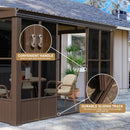 Domi 8x12FT Sun Room, Wall Mounted Gazebo Solarium with Galvanized Steel Sloping Roof, Moveable PC Screen, Front Door & 2 Side Entrance, Outdoor Aluminum Lean-to Sunroom for Patio Deck