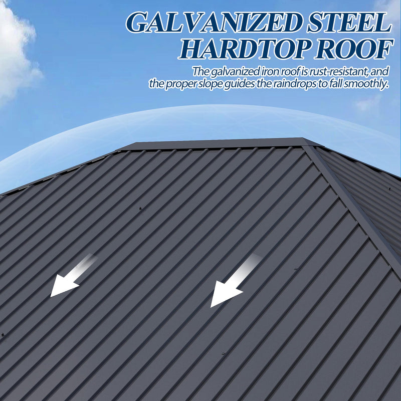 COVERONICS 13FT x 15FT Outdoor Spruce Wood Gazebo - Patio Wooden Frame Gazebo with Galvanized Steel Roof, Heavy-Duty Hardtop Gazebos for Garden, Poolside, Deck, Backyard