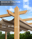 GarveeLife 10x13 Ft Outdoor Pergola with Retractable Canopy Upgraded Outdoor Aluminium Pergola, Faux Wood Grain Metal Patio Gazebo for Modern Backyard Deck for Porch, Awning, Grape Trellis, Khaki