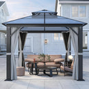 Howsvn 10'x10' Hardtop Gazebo, Outdoor Polycarbonate Double Roof Gazebos with Netting and Curtains, Heavy Duty Metal Pavilion for Patio, Backyard, Deck and Lawn