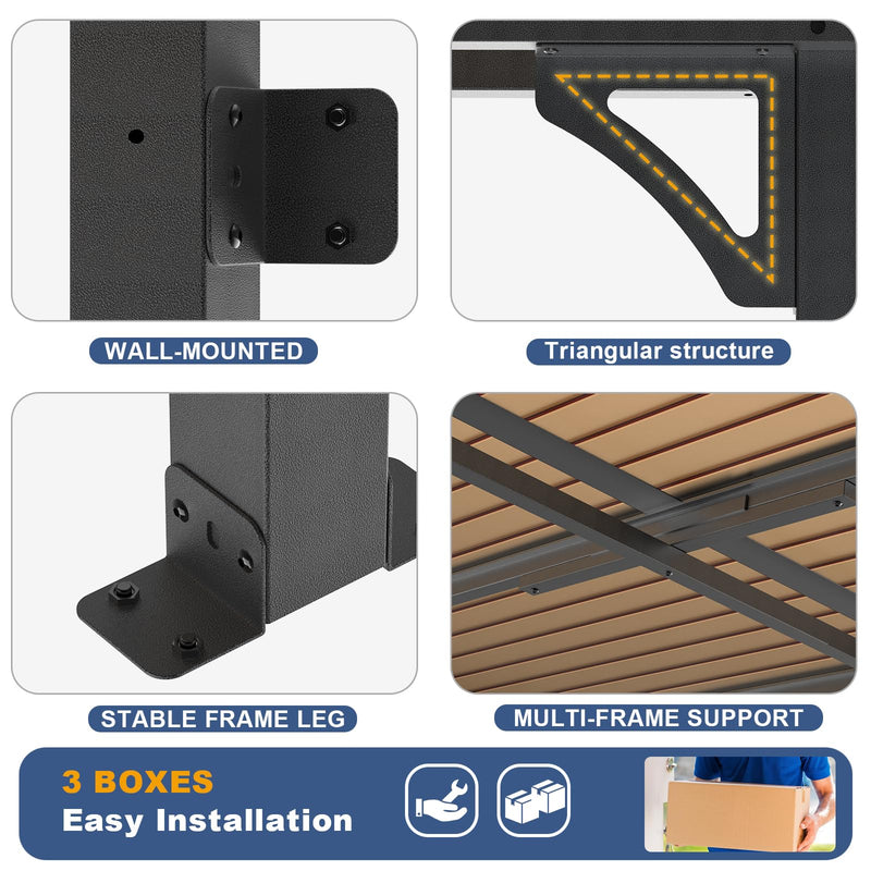 MEISSALIVVE 12' x 20' Wall Mounted Gazebo, Outdoor Pergola Gazebo, Lean to Metal Awnings Gazebos, Gazebo Pergola with Sloped Roof, Outdoor Patio Gazebo Awning, Black