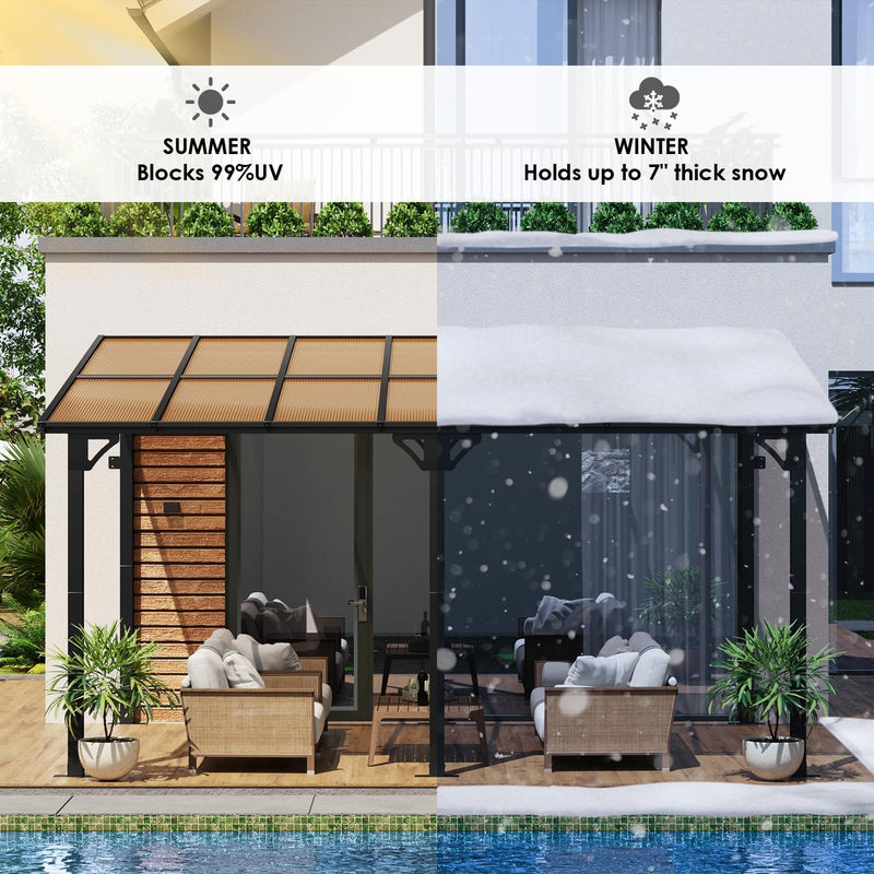 TLSUNNY 14' X 10' Gazebo for Patio with Sloped Roof, Large Wall-Mounted Heavy Duty Patio Awning, Hardtop Outdoor Aluminum Pergola, Metal Frame, for Backyard, Porch, Deck, Lawn