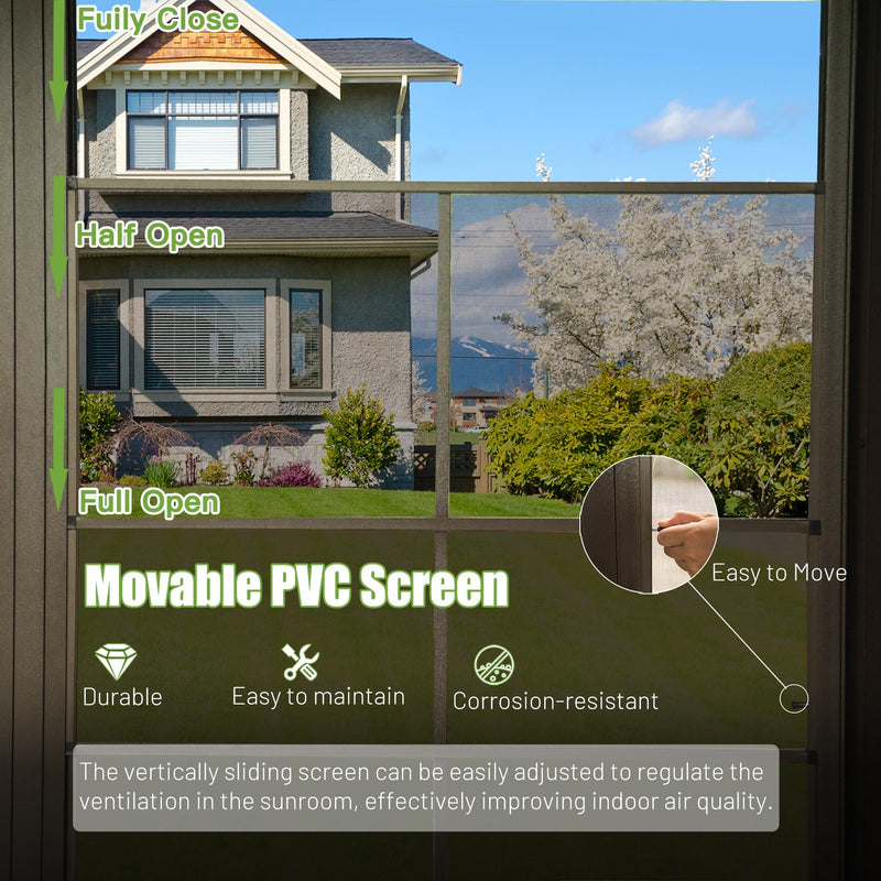 SHPAI 12'x14' Lean to Sunroom, All Weather Wall Mounted Solarium, Hardtop Aluminum Gazebo with Galvanized Steel Roof, 2 Sliding Doors, PVC Screens, Outdoor Permanent Sun Room for Patio, Deck, Backyard