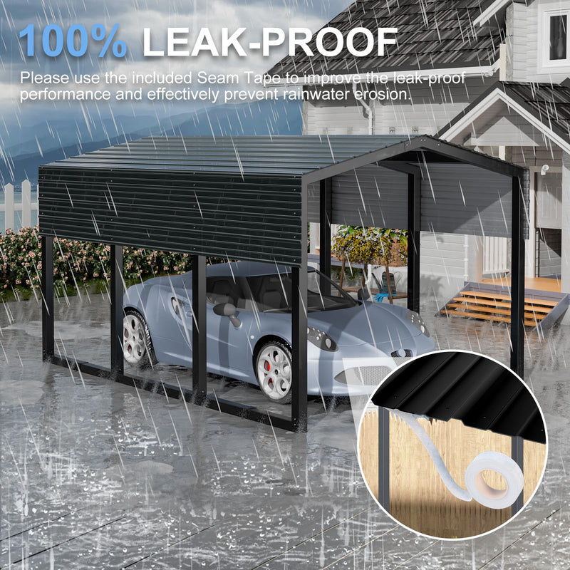 SENYUN Heavy Duty Metal Carport, 10X15 FT Waterproof Carport Canopy with Galvanized Steel Frame and Roof Sunshade Garage Car Shelter for Trucks, Boats, Tractors