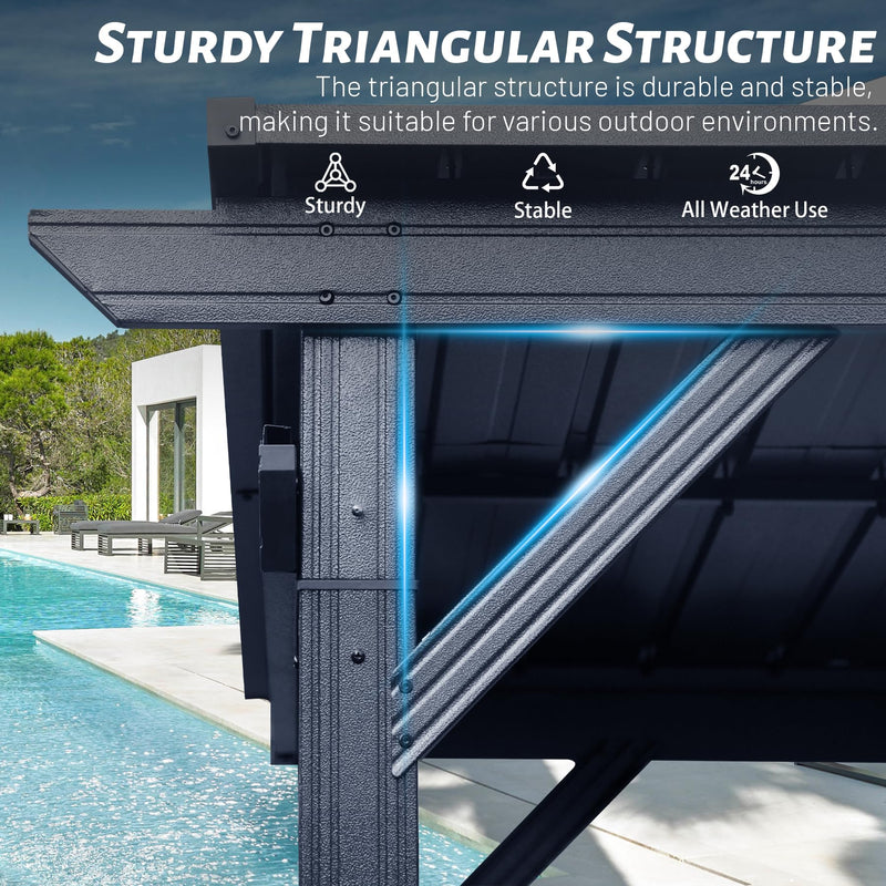 Domi 6.5x12FT Hardtop Grill Gazebo, Outdoor BBQ Gazebo with 2 Side Shelves and Ceiling Hook, Outdoor Grill Canopy with Galvanized Steel Slope Roof for Patio Lawn Backyard Deck, Grey