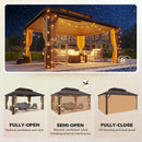 YOLENY 12' x 16' Gazebo Hardtop with Aluminum Frame,Galvanized Steel Double Roof Gazebos with Curtain and Netting,Outdoor Metal Pergolas for Garden, Lawn, Deck, Brown