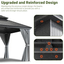 VIWAT 10x12 FT Hardtop Gazebo with Aluminum Frame, Galvanized Steel Double Roof Gazebo with Nettings and Curtains, Permanent Outdoor Metal Pavilion for Patio, Deck, Lawn and Garden, Gray