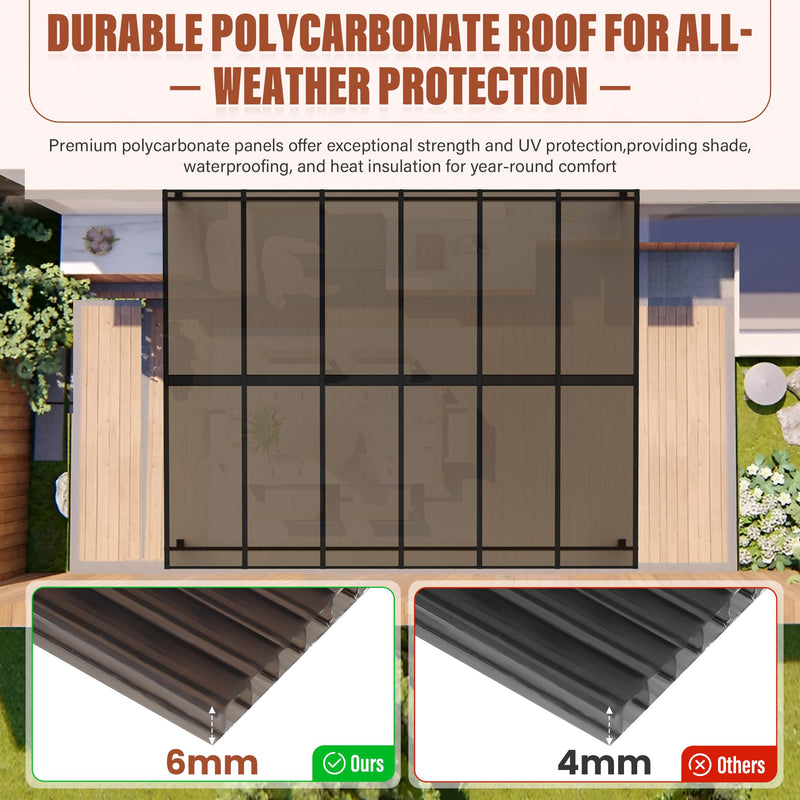 Oakcloud 10' x 12' Outdoor Wall Mounted Gazebo, Patio Lean to Gazebo Pergola with Sloped Roof, Large Heavy Duty Awning for Patio, Backyard, Deck